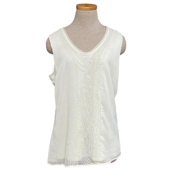 Coldwater Creek Tank Top Shirt Beaded Off White Size Medium M 10-12 - Picture 1 of 16